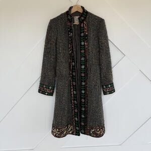 Vintage Nanette Lepore Embroidered Embellished Sequin Wool Blend Coat Size 4